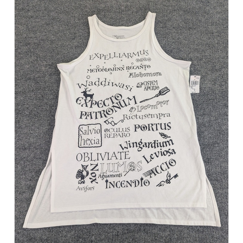 Harry Potter Spells Glitter Tank Top Universal Studios White Medium NWT 864661